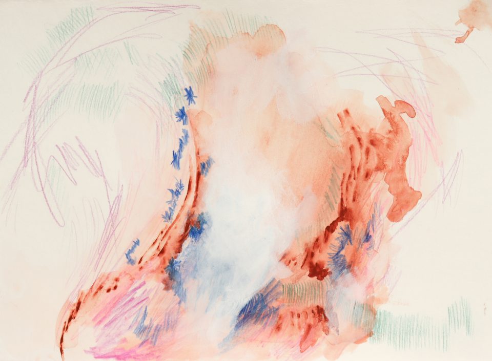 disegno astratto realizzato con acquerello e matite colorate
