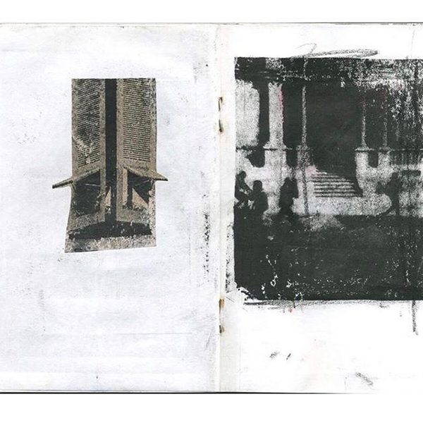 Stanza dei ricordi, 10x15 cm, gumprint, matita litografica e collage su carta, 2016 -Virginia Dal Magro