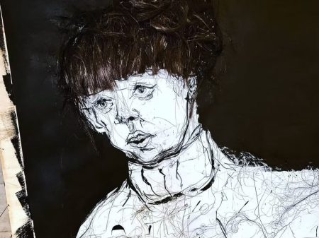 Beatrice ragazzi, "Acrofobia", carboncino e acrilico su carta, 2019