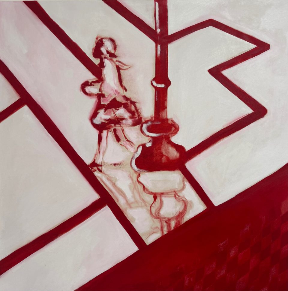 Fiamma Diletta Cremonese, "What are you running from?", olio su tela, 100x100 cm, 2025.